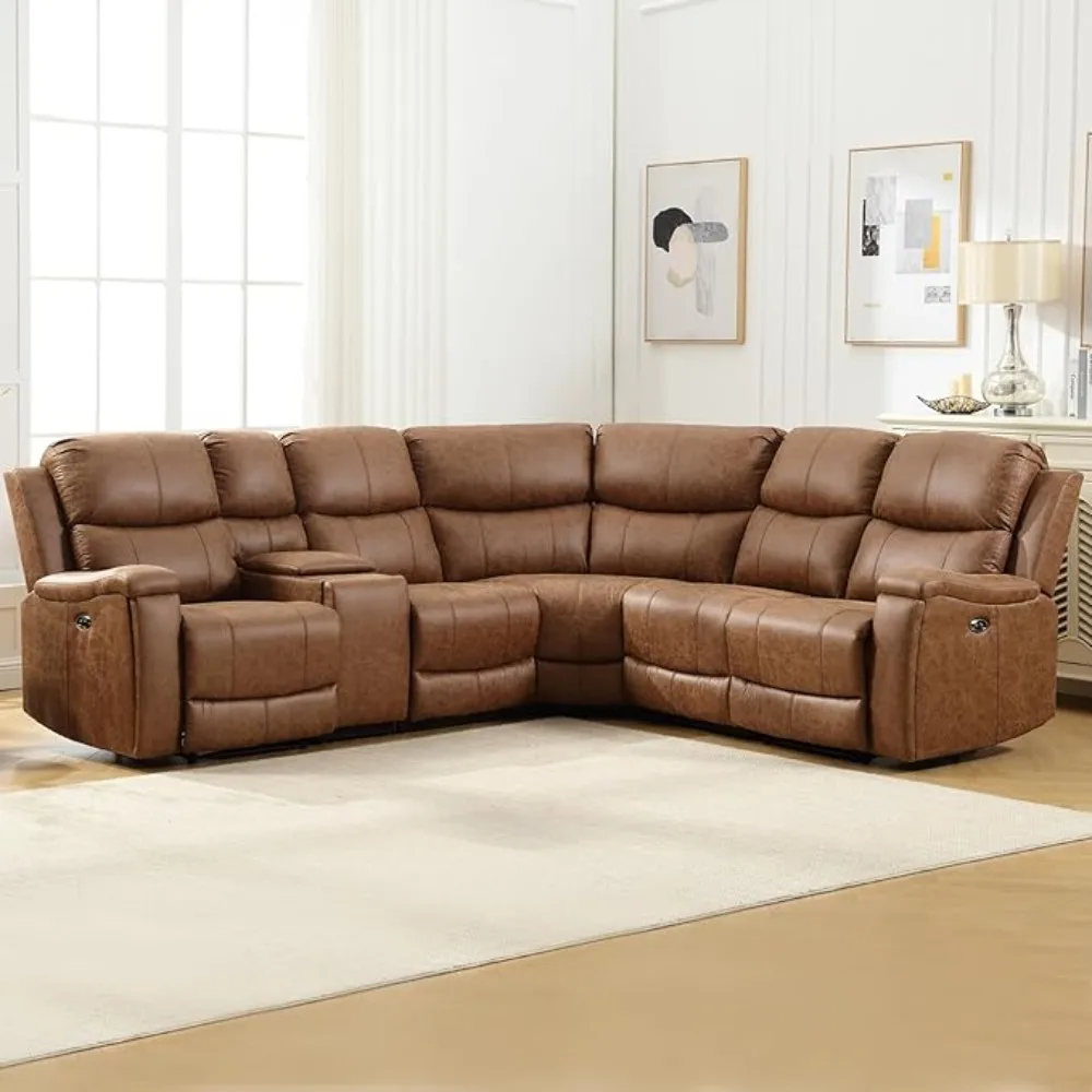 Recliner, Reclining Sectional Sofa with Console& Dual Recliner, 6 Seats Recliner Sofa with Cup Holder& USB Port, Sectional Couch