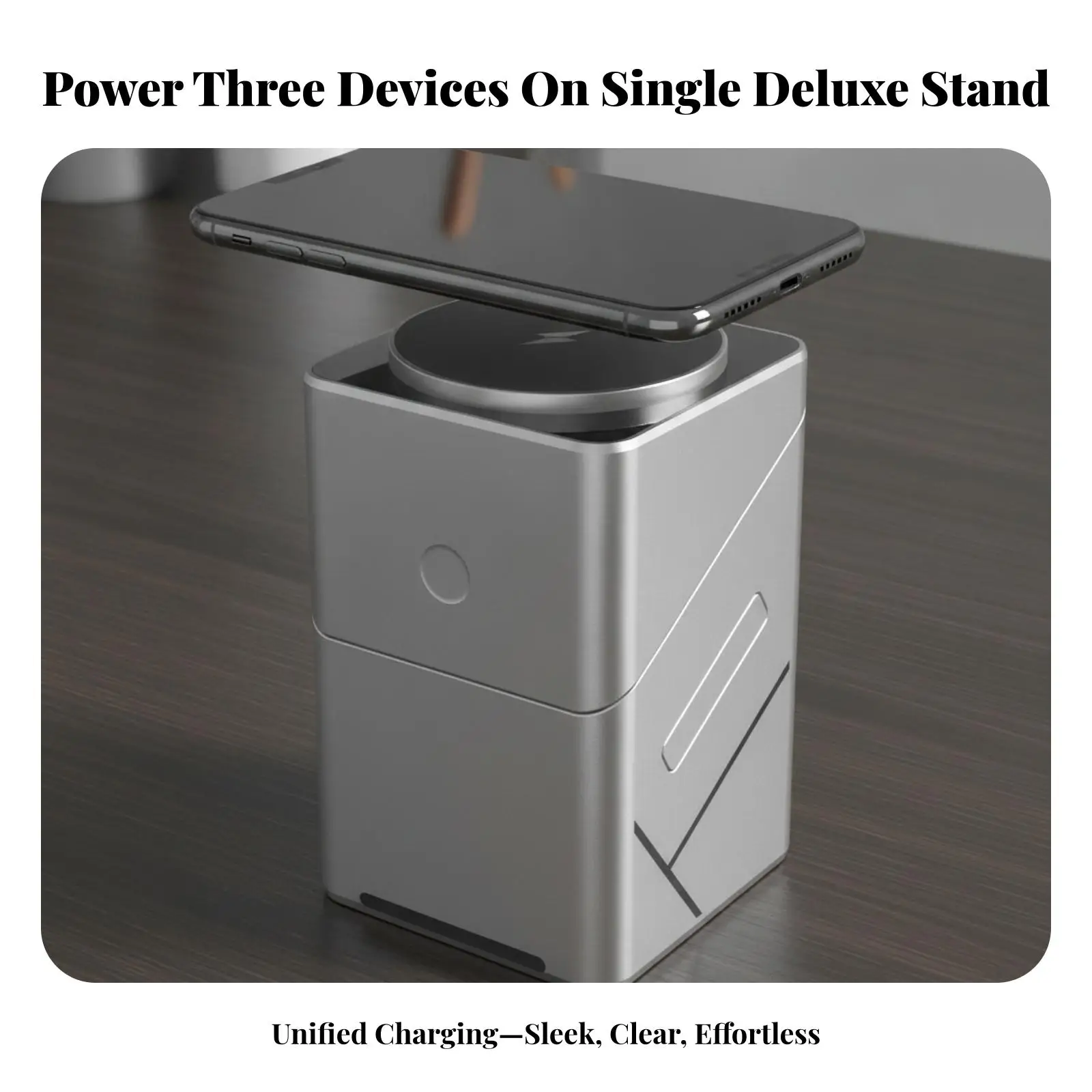 Space Saving Multi Charging Station for Phone Watch and Earbuds with Front Power Indicator