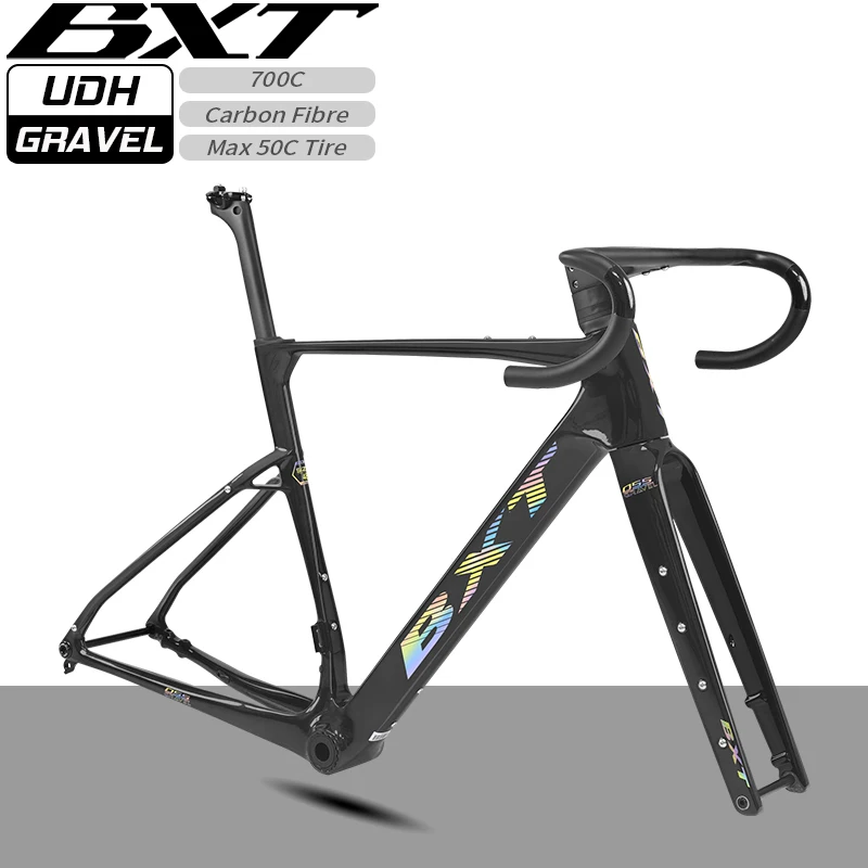 BXT New 700C Carbon Gravel Frame Carbon Fiber T1000 Gravel Bike Frame Road/MTB Bicycle Frame Size 48/51/54/56/58/61cm
