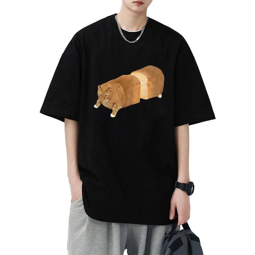 

Summer Cat Bread Loaf Funny Graphic print T Shirt Men Women harajuku Cute Kawaii short sleeve T-shirts Unisex 100% Cotton Tops