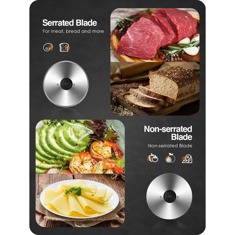 Affettatrice per carne 200W affettatrice elettrica per alimenti con 2 lame rimovibili in acciaio inossidabile da 7.5 ", spessore regolabile per uso domestico