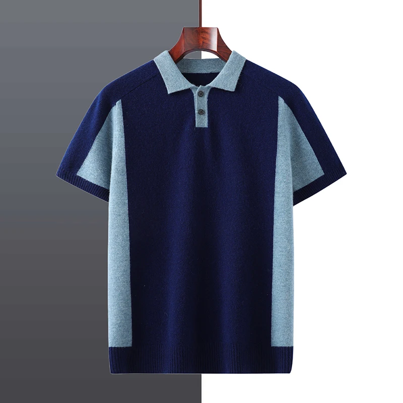 Men's Sweater Pullover Short Sleeved Polo collar Spring Summer 100% Wool Knitted Lapel  T-Shirt Casual Breathable Simple Tops