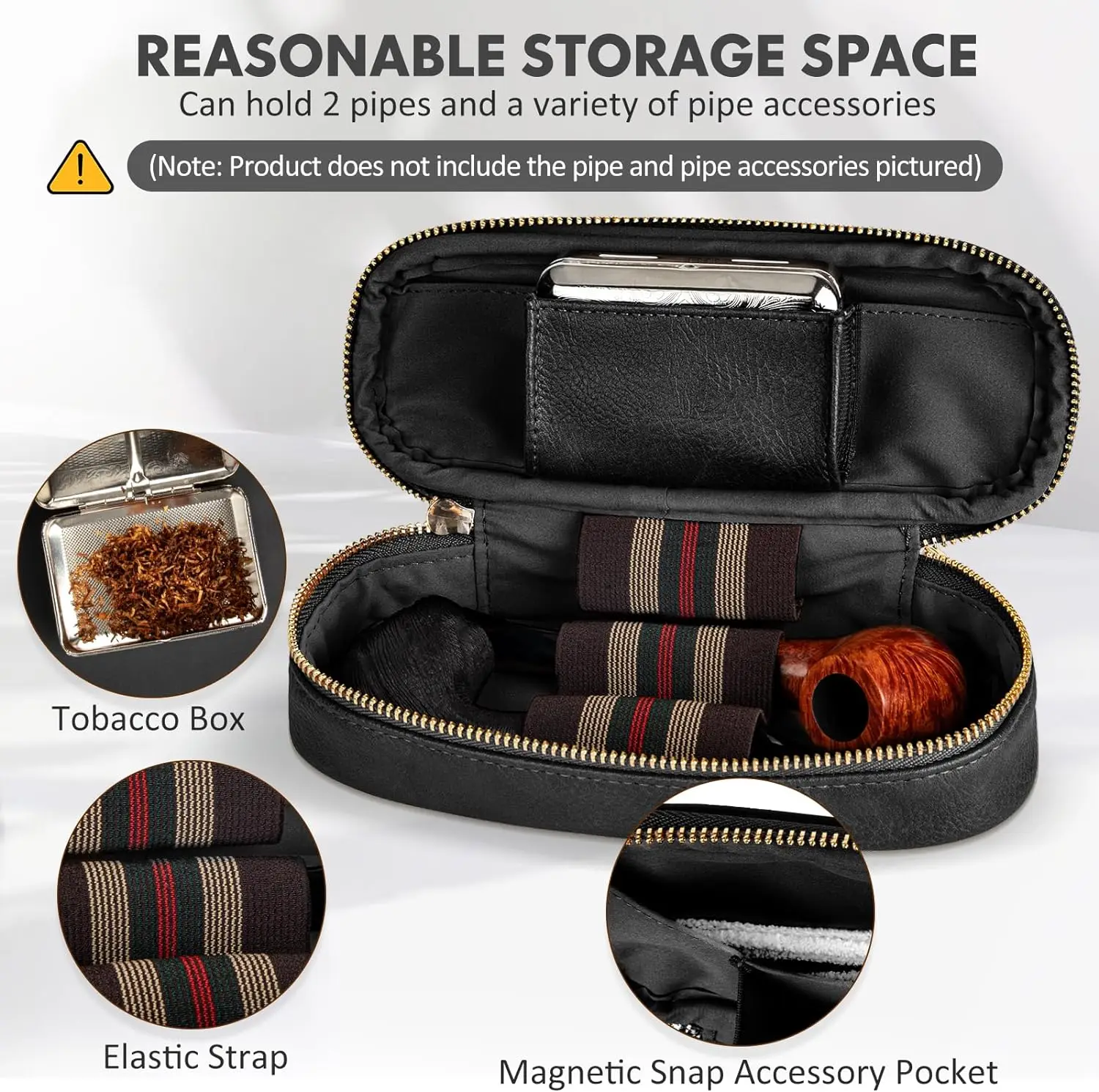 Tesonway-PU Leather Pipe Pouch, Pipe Case, Bag for 2 Pipes and Pipe Cleaners Screens Tamper, Smoking Pipe Accessories