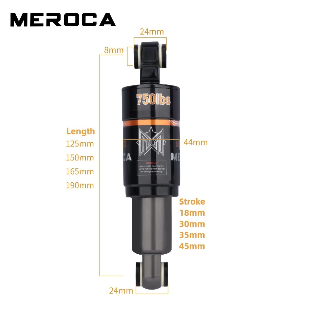 MEROCA Bicycle Rear Shock Absorber 125/150/165/190mm Electric Scooter Shock Absorber Mountain Bike Oil Spring Shock Absorber