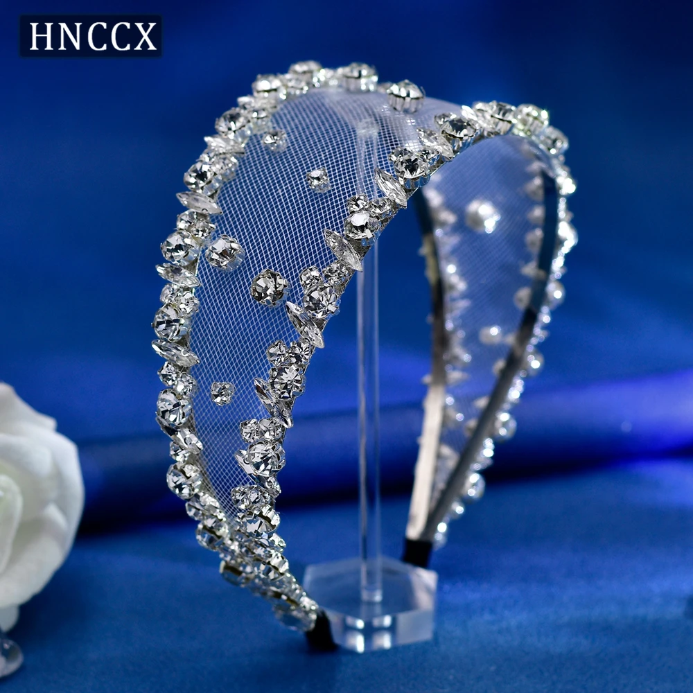 HNCCX-Bridal Cor Prata Hair Hoop para Mulheres, Rhinestone Hair Band, Shining Headwear, Acessórios para Bridesmaid Party, CP650