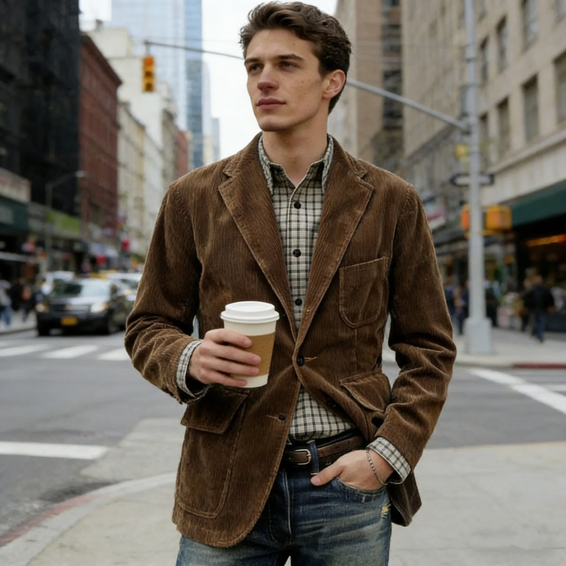 Loose Fit Casual Coat Commute with Lightweight Topstitched Patch Pocket Spring Long Sleeve Autumn Multiple Pockets Men Jacket