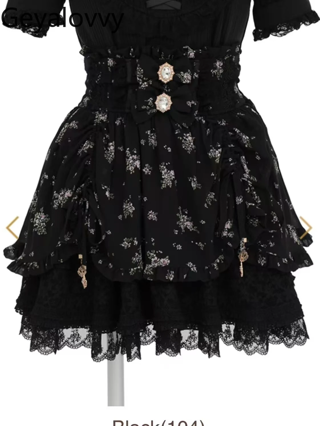 Japanese Style Liz Cute Sweet Girl Retro Print Lace-up Drawstring Short Skirt Summer New Bow Lace High Waist Mini Skirts