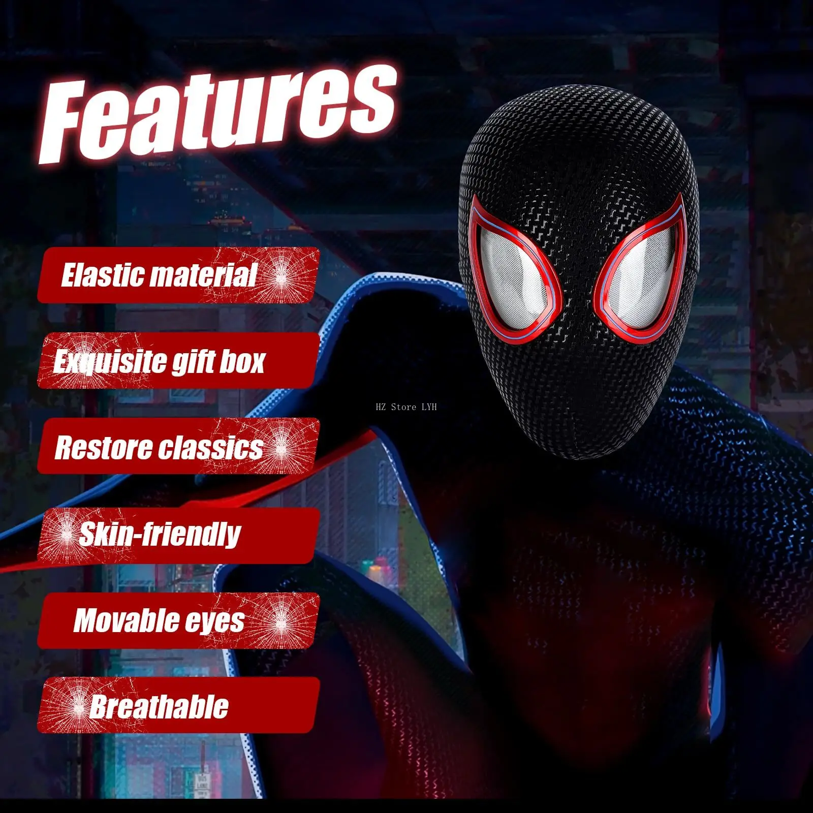 1:1 Miles Morales Mask with Movable Eyes Mascara Electric Gwen Spider Helmet Ring Control Halloween Cosplay Mask Toy Man Gift