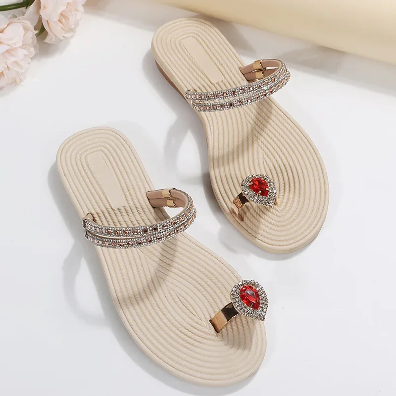 Women Sandals Summer 2024 Clip Toe Flat Heels Beach Slippers Women Shoes Sandals Women Sandale Fashion Luxury