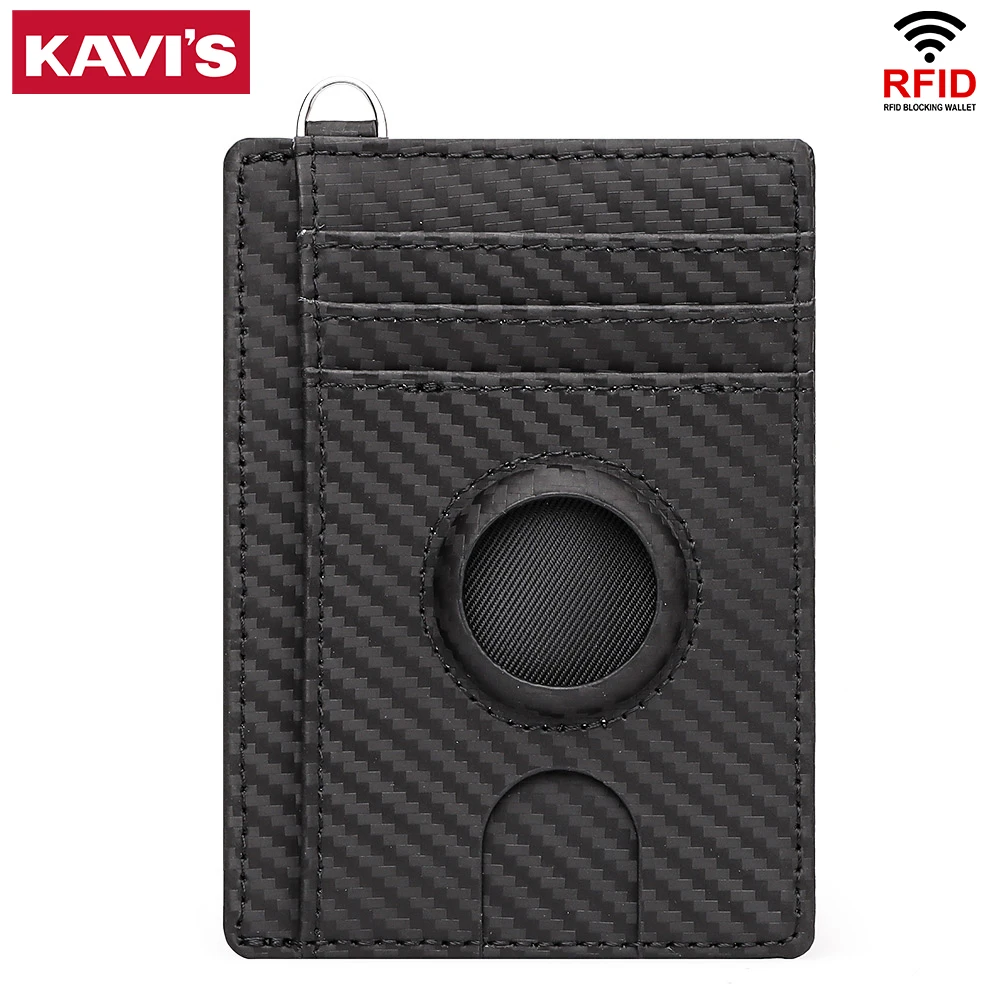 KAVIS Card holder, men's wallet, made of leather, easy to carry, credit card holder, RFID with chain