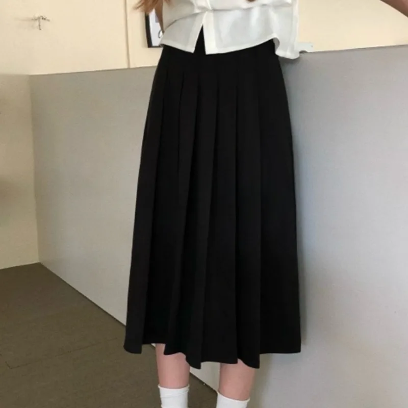 Matakawa Pleated Woolen Women Skirts Thick Warm Preppy Style Elegant Faldas Mujer Korean Fashion Sweet A-line Long Skirt