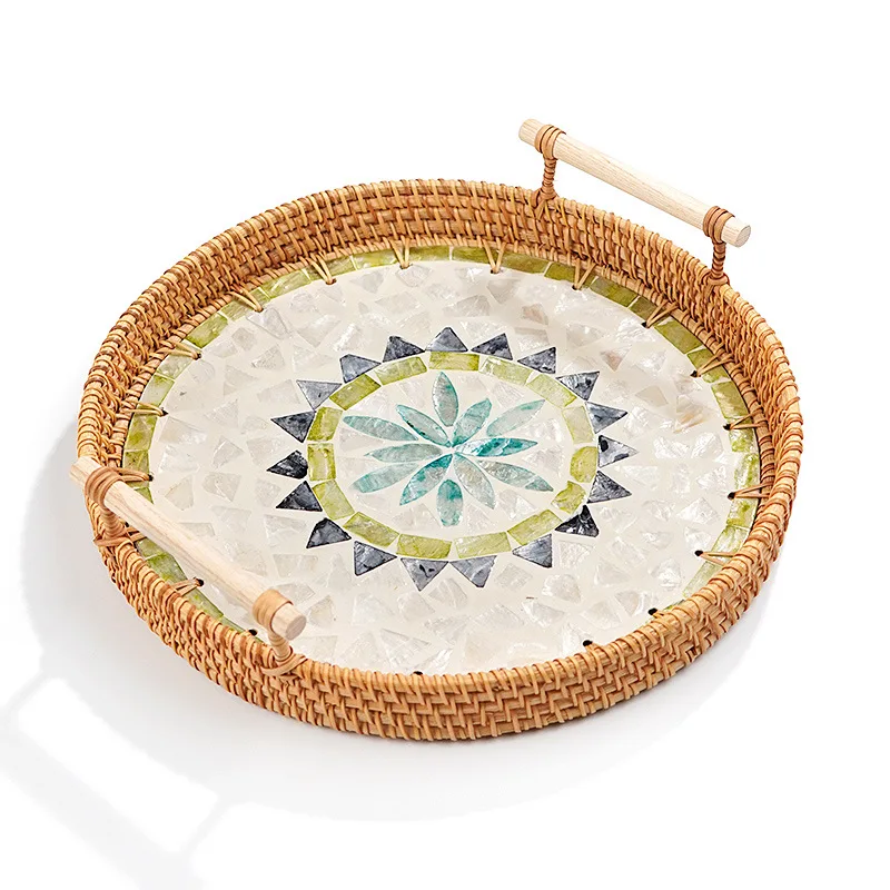 Spliced creative double-ear tray, made of natural seashells, sturdy and durable
