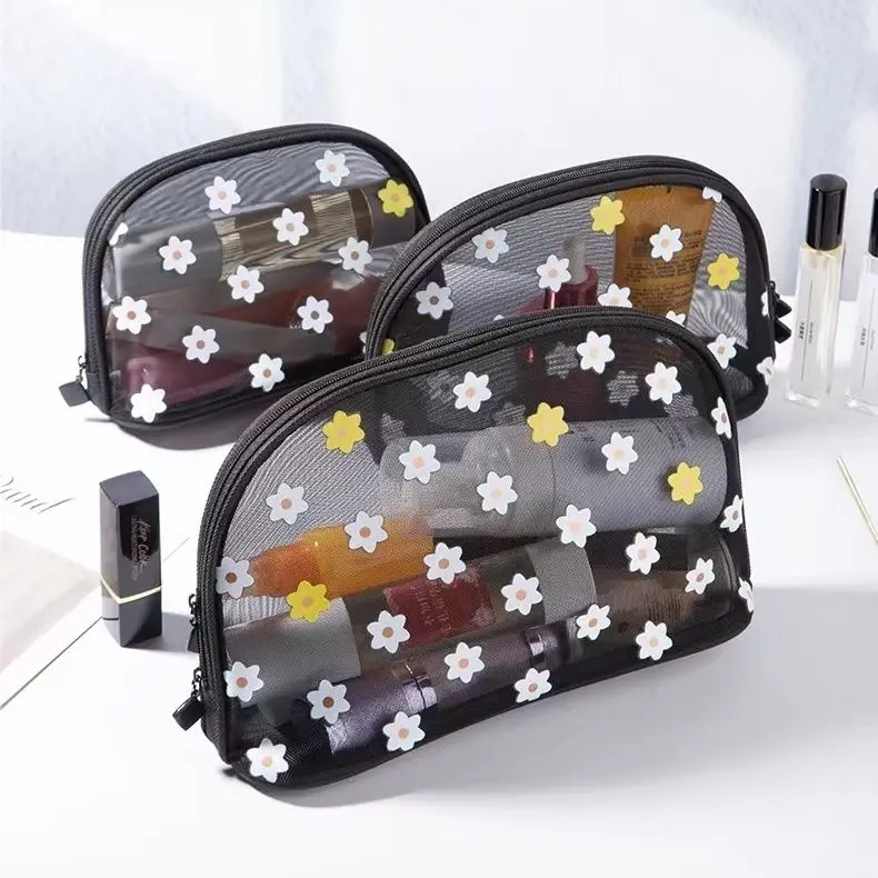 New waterproof small daisy portable transparent makeup bag with large capacity portable fashion storage bag