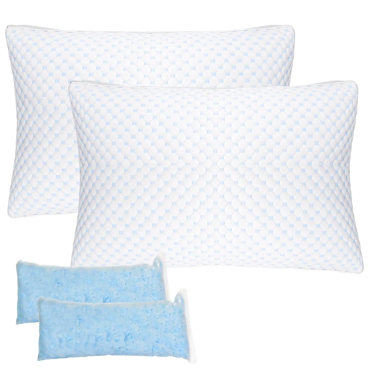 

For 2 Pack Shredded Memory Foam Pillows Adjustable Cool Pillows with Extra Filling Machine Washable Cover for Side Back Stomach