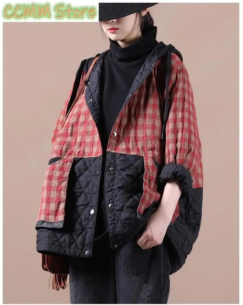 Winter Women's Parkas New Korean Hooded Loose lattice Coat Female Fashion Parkas  Down Cotton Coats Women Outwear