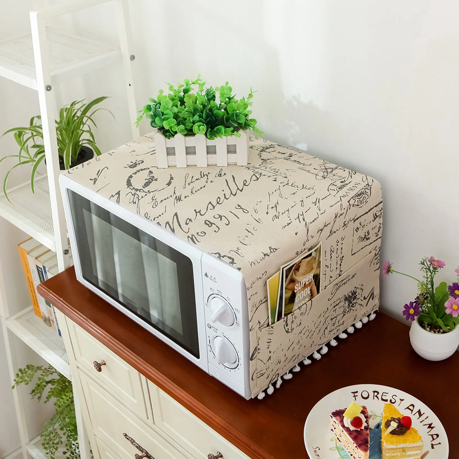 

Cotton Linen Microwave Oven Cover 30x90 Cm Creative Jis Letters Pattern Lightweight Breathable Decorative Protective Hood