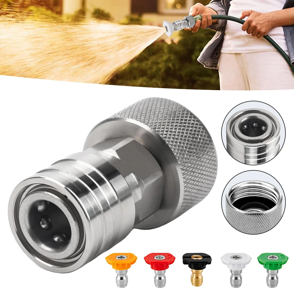 

Адаптер для садового шланга к мини-мойке высокого давления, 3/4" GHT на 1/4" быстросъемный соединитель из нержавеющей стали, герметичный, для насадки для мойки автомобилей