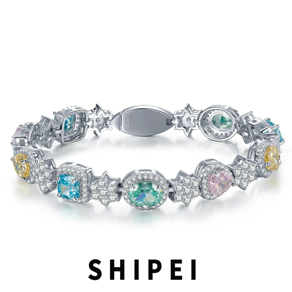 

SHIPEI Luxury Solid 925 Sterling Silver Sapphire Gemstone Colorful Charm Bracelets For Women Bangle Fine Jewelry Drop Shipping