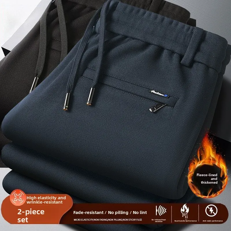

Thickened Fleece Warm Casual Pants Men's Wear Resistant Stainproof Loose Fit Polyester Fiber Youth Daily Wear Autumn Winter