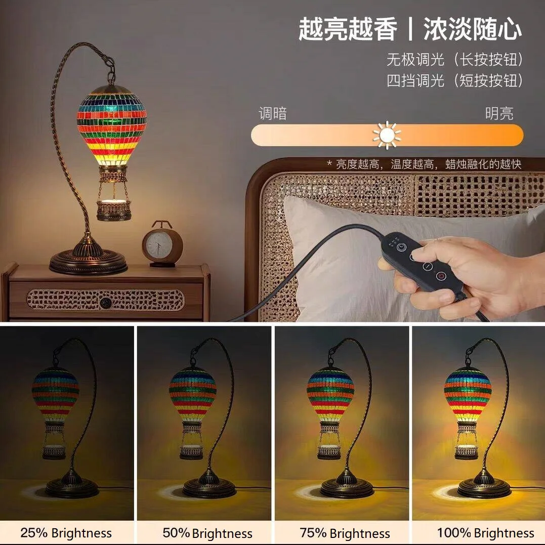 Lampada da tavolo per fusione della cera con mongolfiera a mosaico Lamparas De Mesa artigianali Lampada da letto in vetro Lamparas Con Mosaicos Luci notturne
