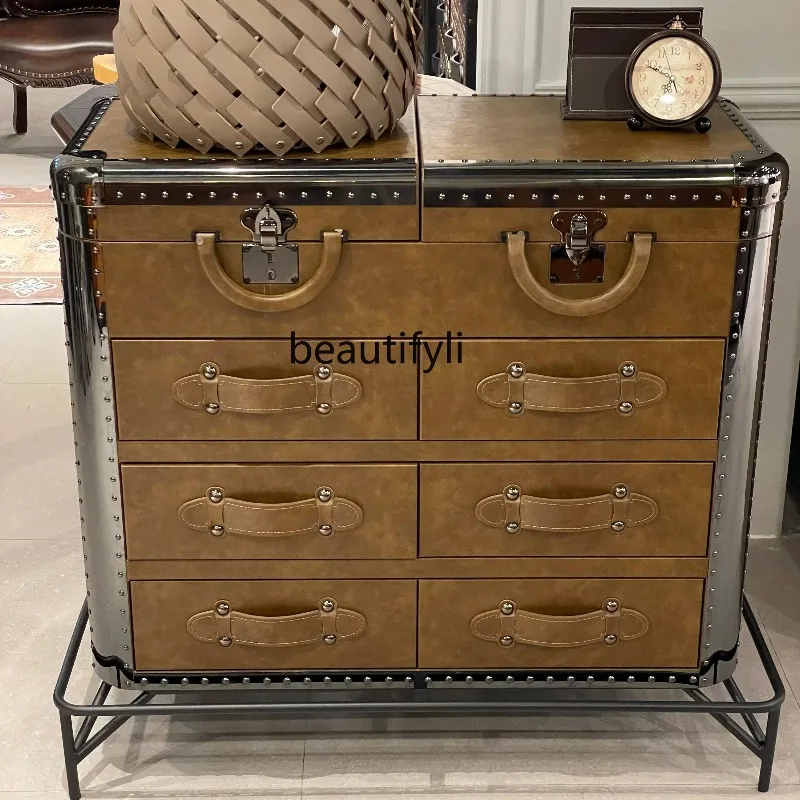 

American retro light luxury high-end/leather cabinet/cigar drawer locker porch cabinet