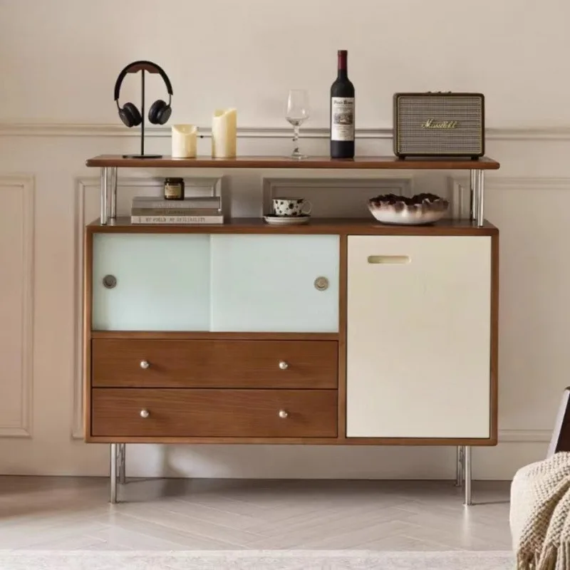 

Side cabinet Solid wood medium and ancient style integrated wall locker Small apartment living room storage cabinet