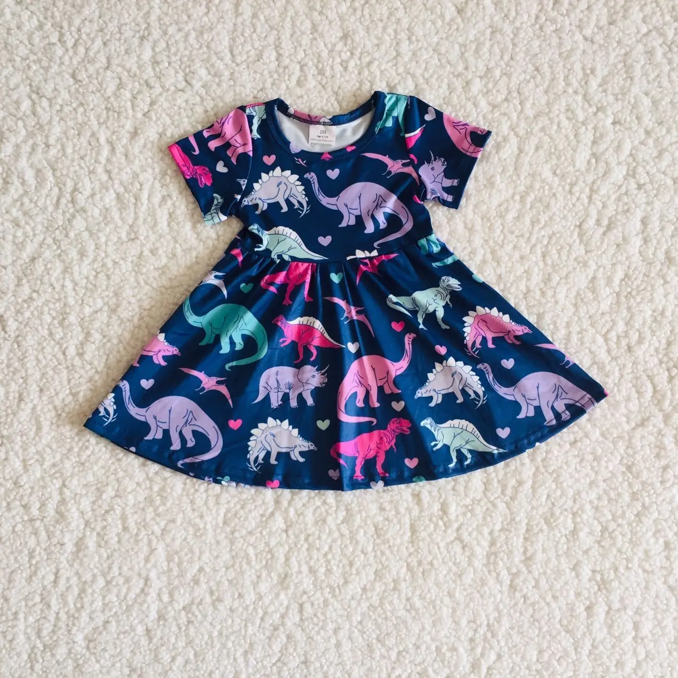 Wholesale Boutique Baby Girl Summer Short Sleeves Dinosaurs Dress Kid Children Toddler Knee Length  Clothes