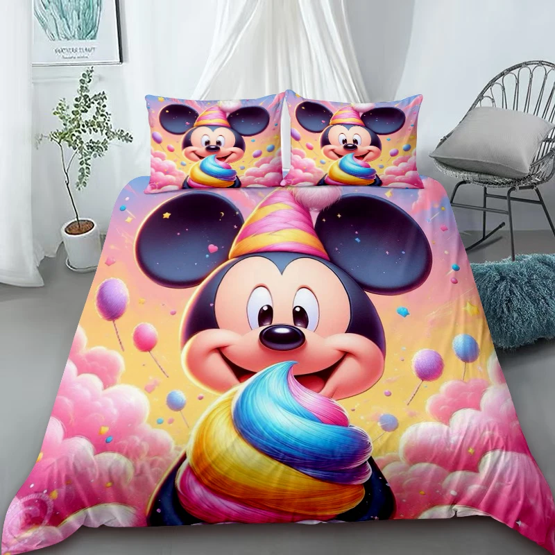 Capa de edredão mickey dos desenhos animados conjunto cama colcha capa rainha rei tamanho decoração do quarto casa para crianças presente