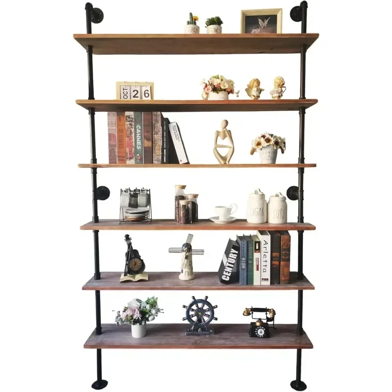 Industrial Ladder Pipe Rack Wall Mounted Bookshelf for Living Room Storage Easy To Assemble Bookshelf