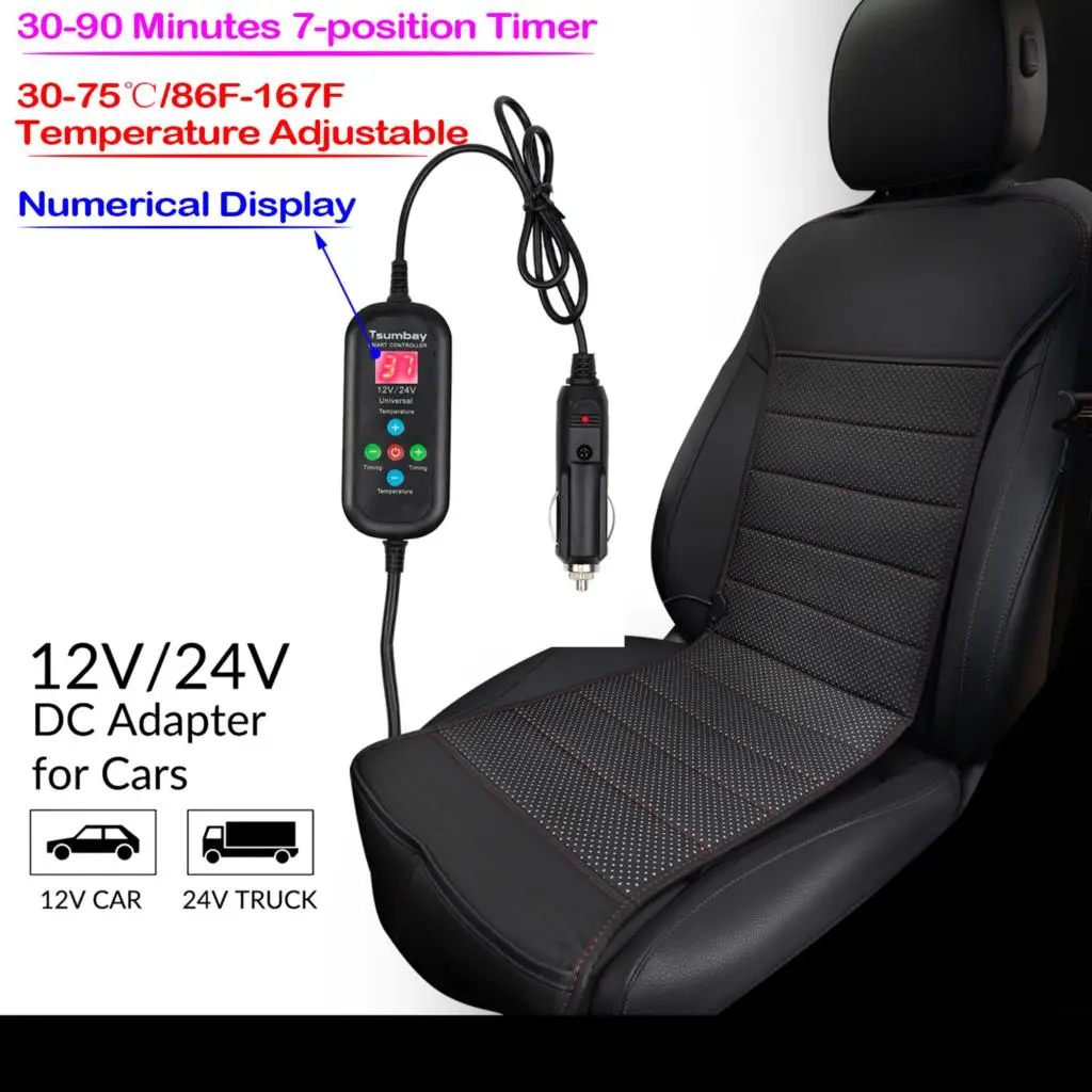 W/ Smart Remote Car Heated Seat Cover Cushion Warmer 12V 24V 30W PU Leather Heating Warming Winter Pad Protector Cover Styling