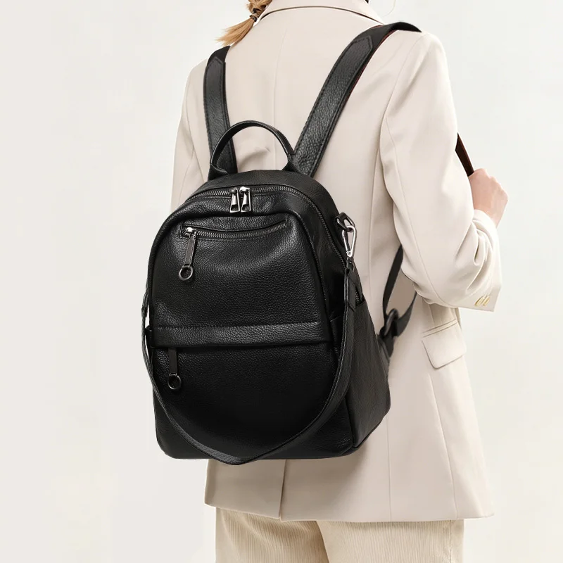 Aidrani Premium Cowhide Leather Backpack - Portable Anti-Theft Backpack with Hidden Pocket, Multi-Pocket Travel Bag for Women