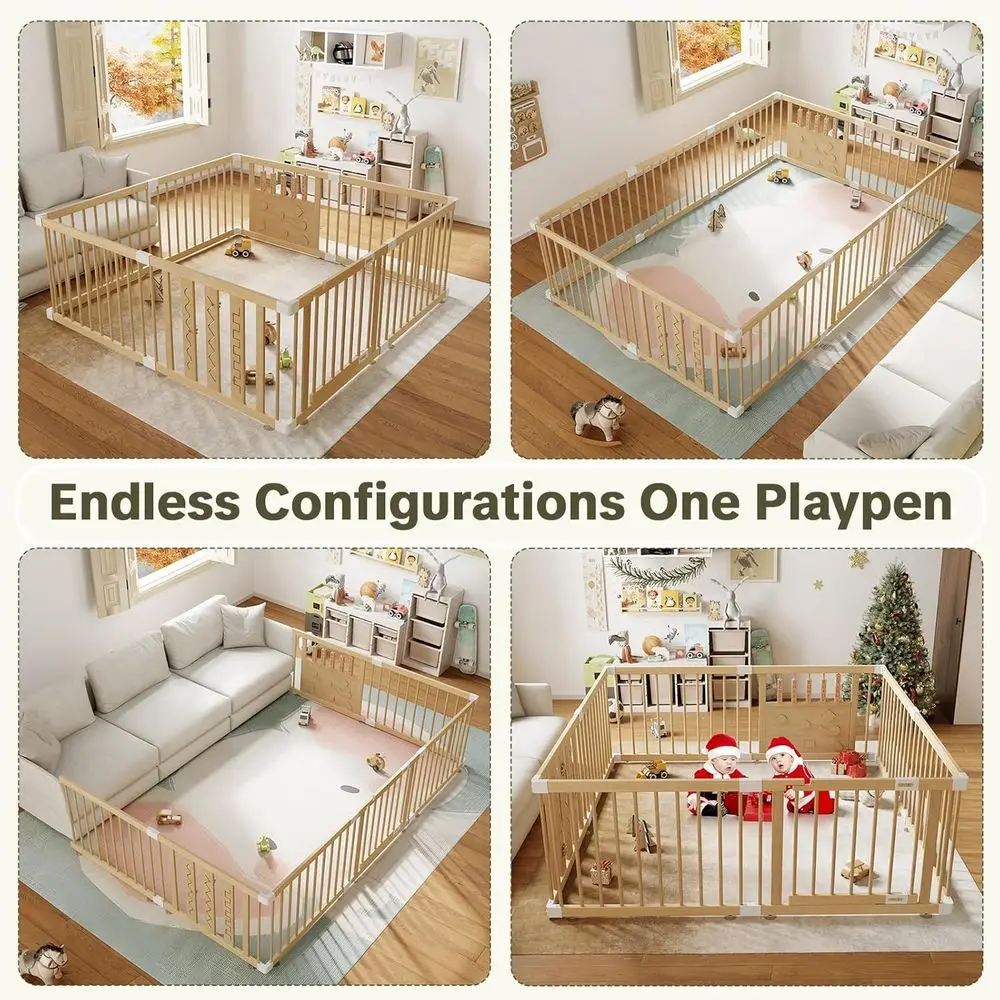 روضة خشبية كبيرة مع قفل أمان، ساحة لعب محمولة للأطفال، مركز أنشطة داخلي، سياج خشبي طبيعي 8 ألواح مع Expa #6