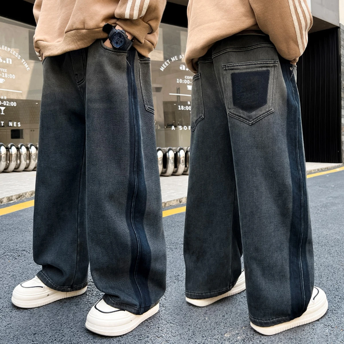 New Spring Autumn Vintage Style Children Loose Casual Baggy Jeans for Kids Boy Blue Denim Pants Trousers Age 4-16 Years