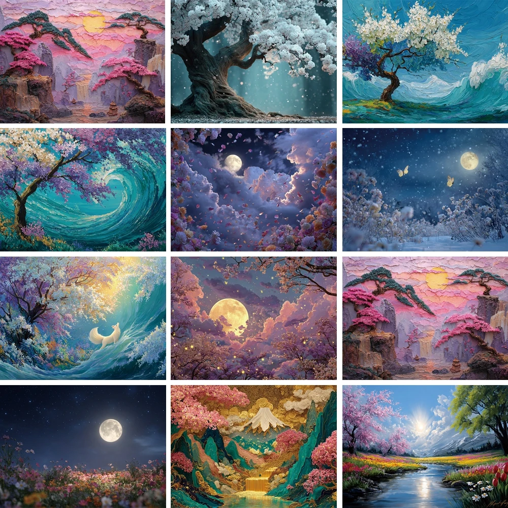 MOON.QG الأزهار الشاطئ صورة خلفية خرافة شجرة الغابات الجبلية خلفية كابينة تصوير عيد ميلاد استوديو صور صورة حفلة