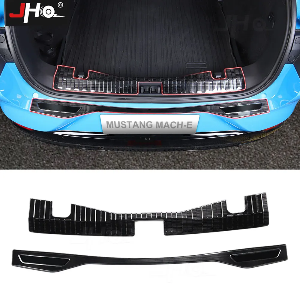 

JHO Steel Sill Scuff Plate Rear Bumper Protector Guard Overlay Cover Trim For Ford Mustang Mach-E 2021 2022 Car Accessories