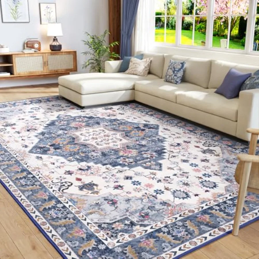 

Design Area Rugs for Living Room 4x6 hine Washable Floral Collection Traditional Bedroom Rug Low Pile Cute Room Print Carpet N