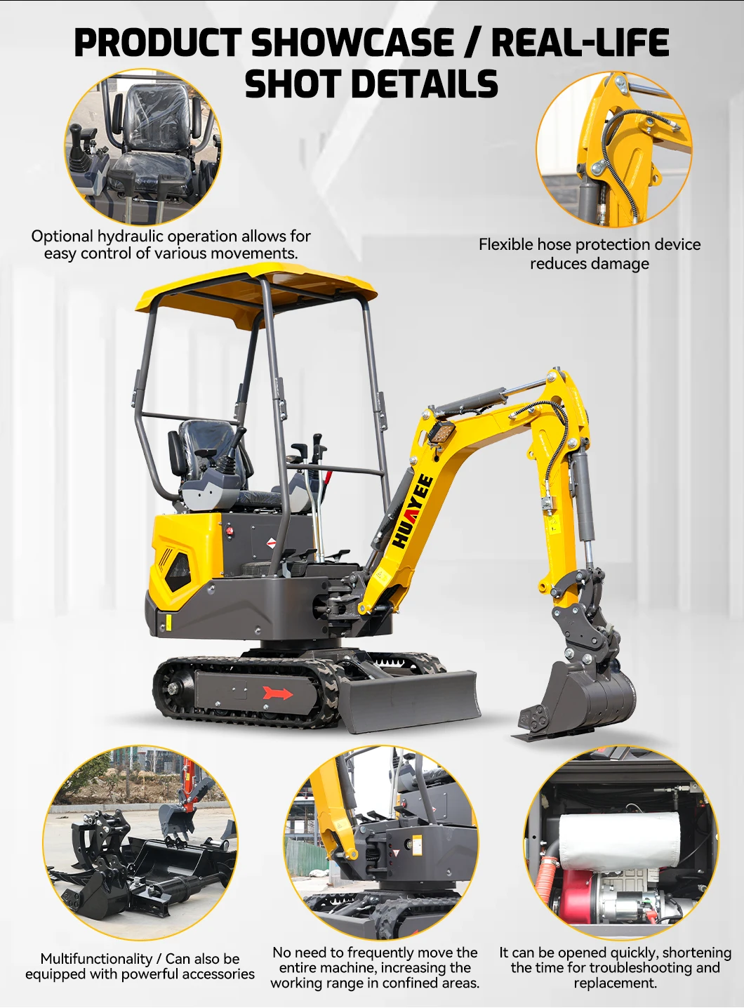Hochwertige Chinesische Bagger, 2,5-Tonnen-Bagger, Euro 5 Emissionsstandard, EPA-konforme Mini-Baumaschinen, Anpassbar – Detail 2