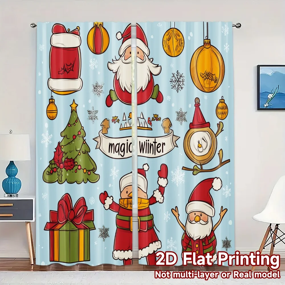 2pcs,Curtains Christmas ornaments Santa Claus snowman tree (2) Popular Minimalist Curtains Prints Light Filtering Curtains