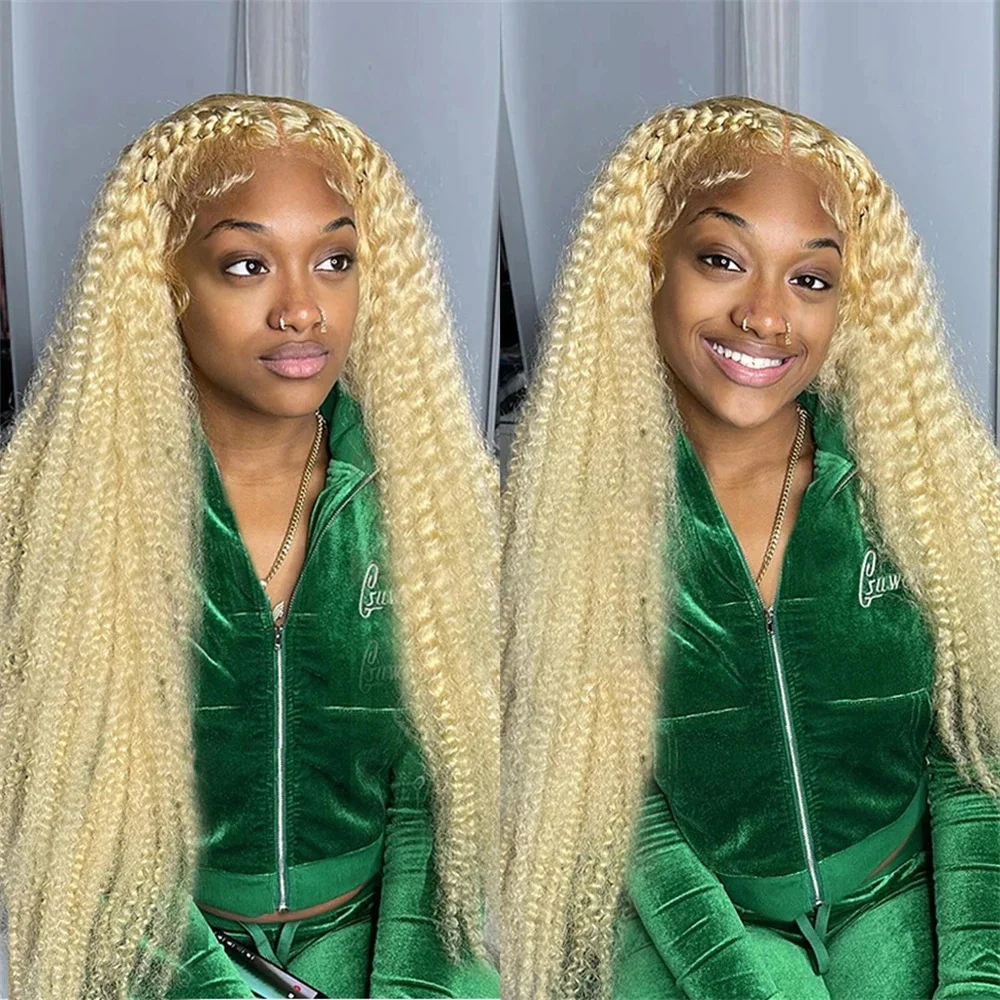 Nadine 13x6 HD Transparent Blonde Curly Wigs Colored Water Wave Wigs 30 38 Inch 13x4 human hair wigs 613 HD Lace Frontal Wig