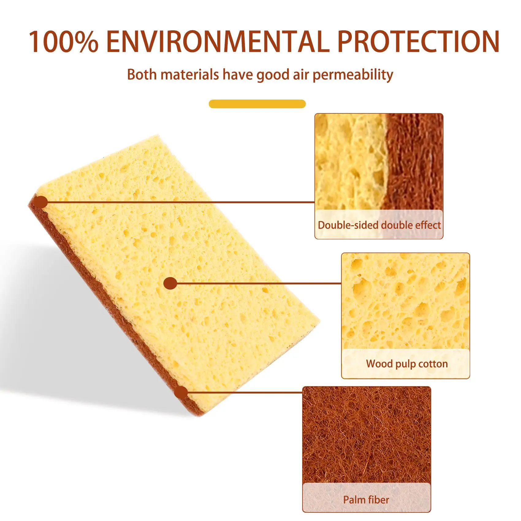 16 عبوة من إسفنجة، وسادة تنظيف إسفنجية قابلة للتحلل وقابلة للتحلل البيئي، إسفنجة صديقة للبيئة من ألياف النخيل لتنظيف أطباق المطبخ