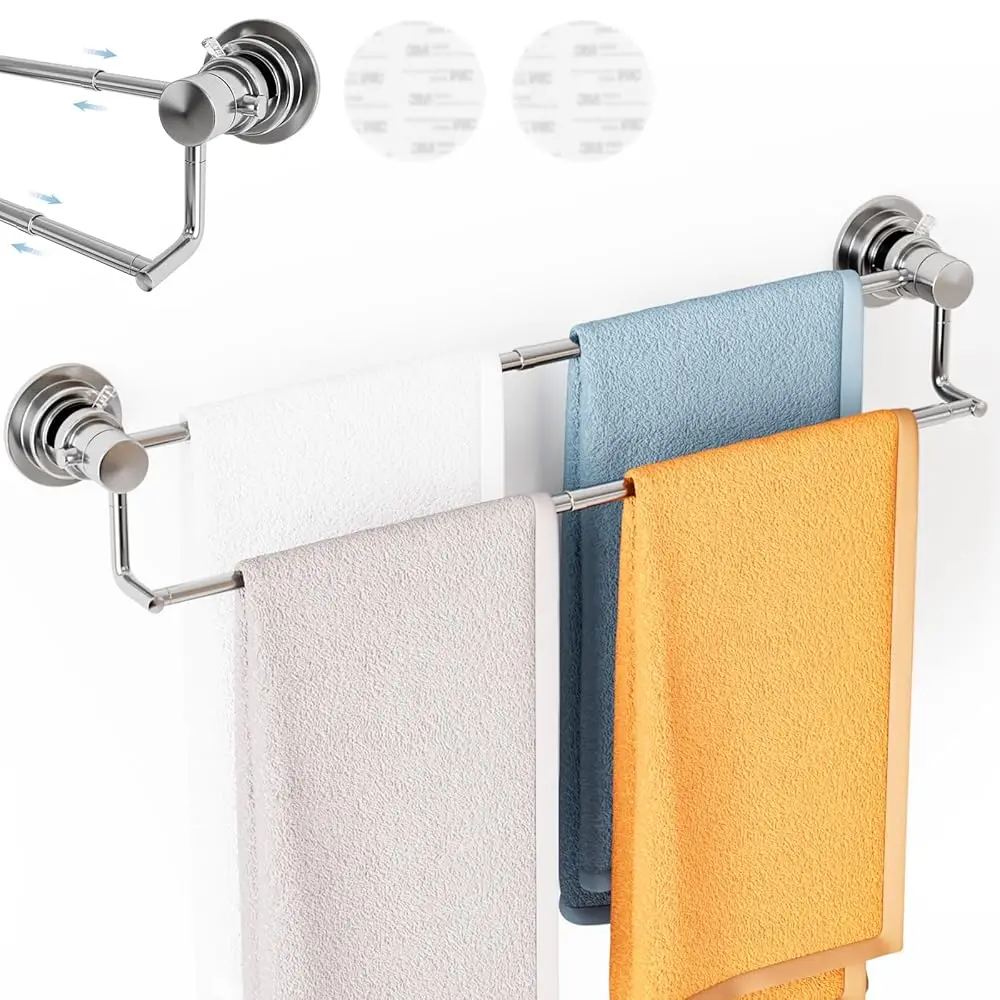 

Держатель для полотенец на присосках, двойной, регулируемый 13-25 дюймов, из нержавеющей стали, для стеклянных душевых кабин, с мощным вакуумным креплением
