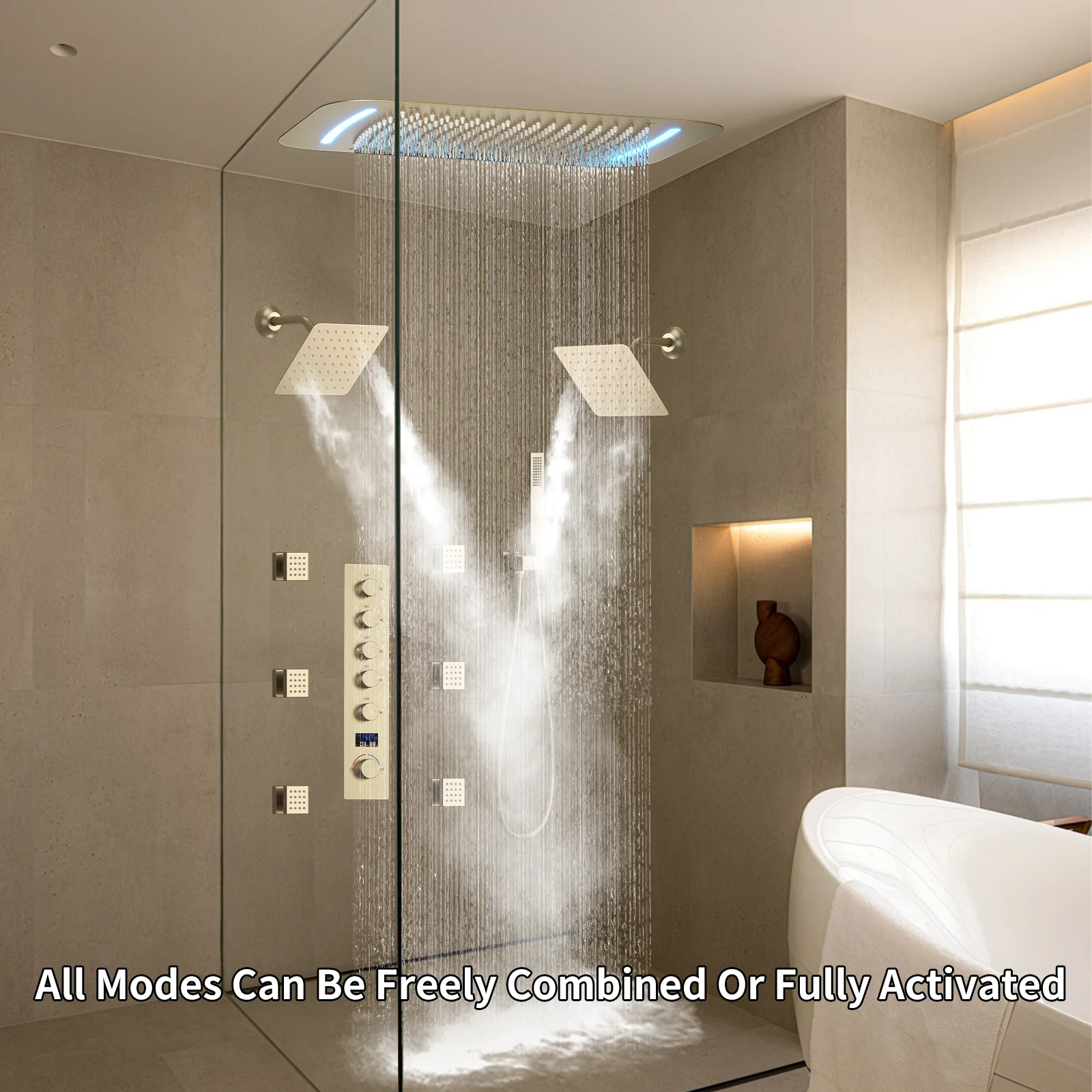 8 inch double overhead rain shower handheld shower head bathroom shower system