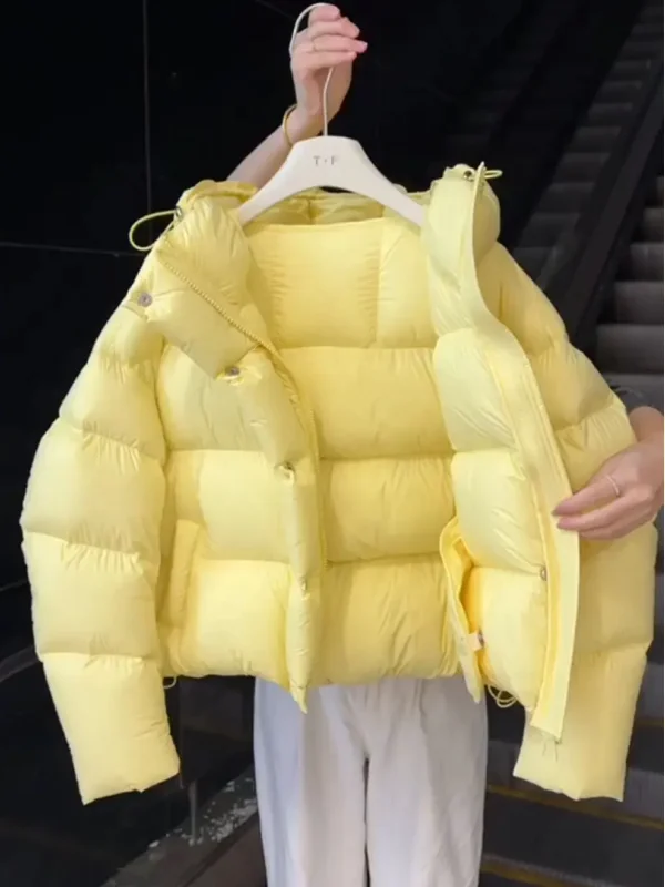 

Puff Sve ort Cotton Jaet Женская зимняя верхняя одежда желтого гусиного цвета в Корейском стиле свободного кроя с капюшоном на молнии
