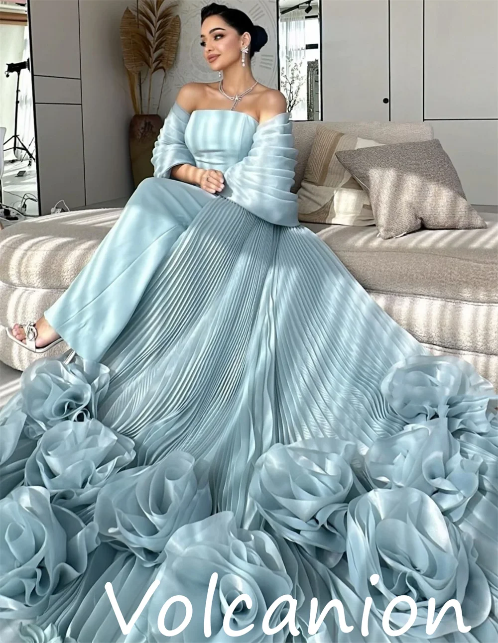 Personalizado casual simples jérsei flor plissado a linha fora do ombro vestidos longos sob medida ocasião combinando