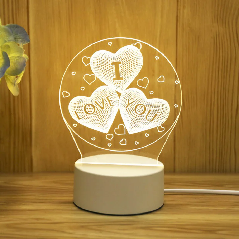 Romantic Love 3D Acrylic Led Lights for Home Children\'s Night Light Table Lamp Birthday Party Decor Valentine\'s Day Bedside Lamp