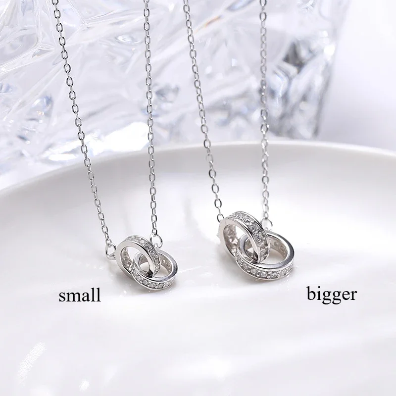 Double Ring Circle Necklace S925 Sterling Silver Simple Jewelry Creative Personalized Gift