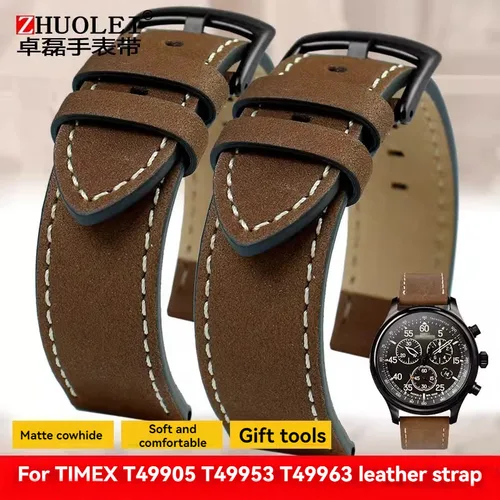 Imagen 1 del producto Para Timex Expedition T49963 T49905 T49953 Series pulsera JEEP pulsera de reloj de cuero mate correa de reloj de piel de vaca para hombre 20mm 22mm