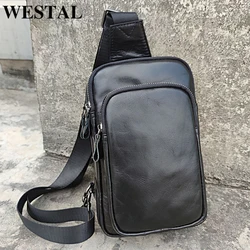 WESTAL-bandolera de piel de vaca 100% auténtica para hombre, bolso de pecho para teléfono, bandolera deportiva informal, color negro