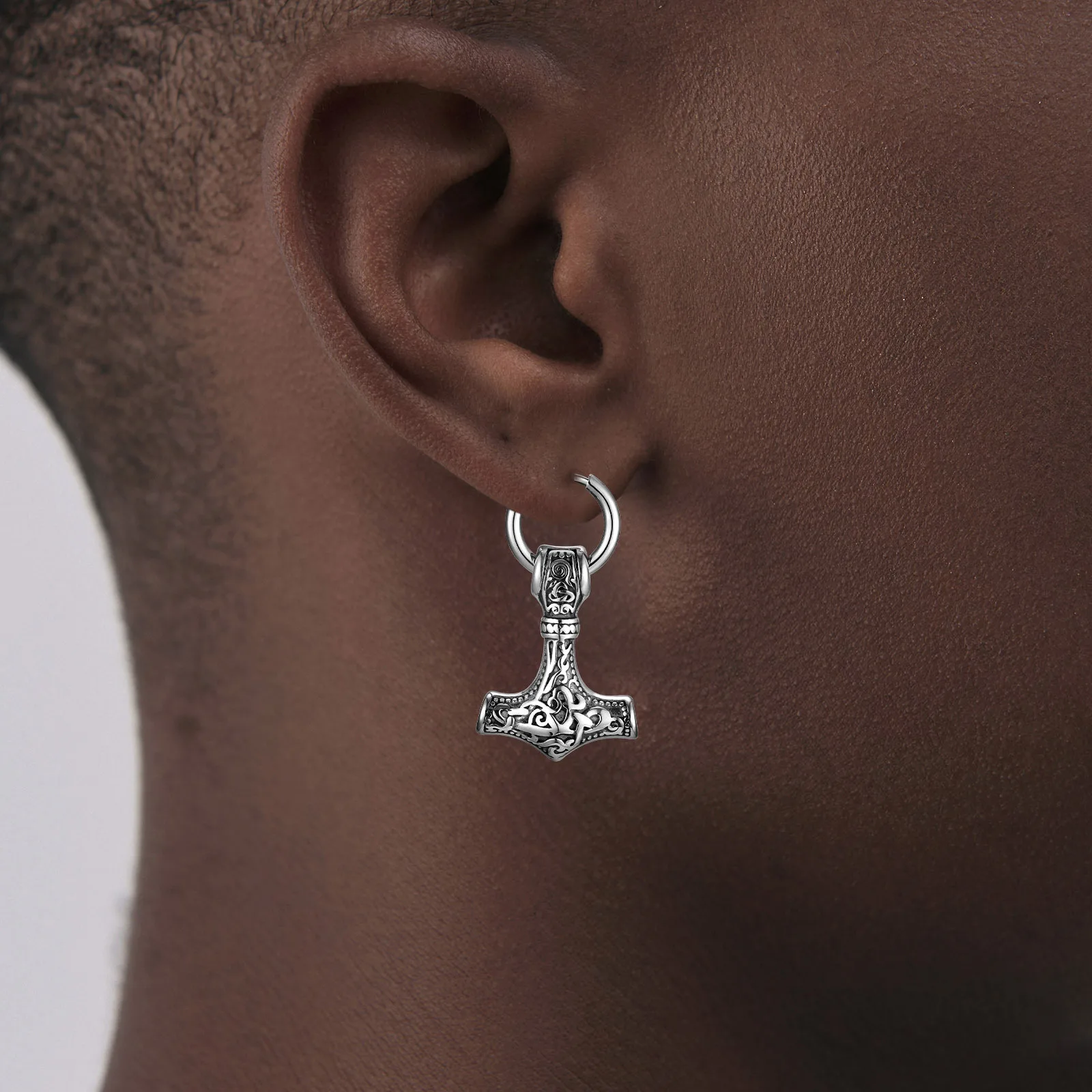 Vnox Heavy Viking Thor\'s Hammer Earrings for Men, Chunky Stainless Steel Punk Rock Earrings Jewelry Gift