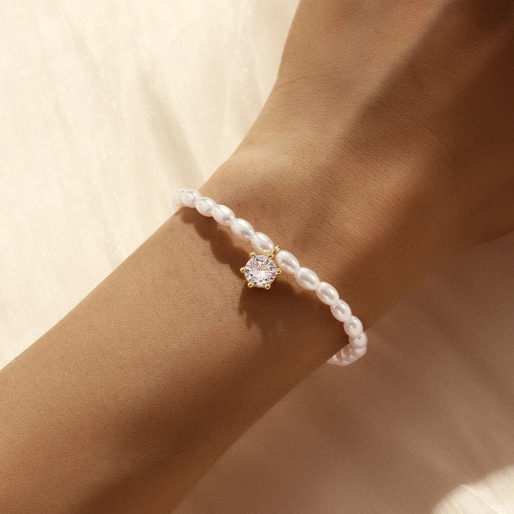 CANNER French Millet Pearl Octagonal Star Zircon Bracelet For Women 925 Sterling Silver Ins Minimalism Bracelet Party Gift